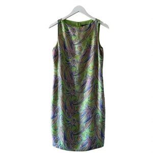 Ralph Lauren SILK paisley floral  shift boatneck dress green/multi SZ 6 #2141